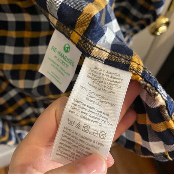 J.CREW NAVY AND YELLOW PLAID FLEX SLIM OXFORD BUTTON DOWN SHIRT SIZE MEDIUM - Picture 4 of 4